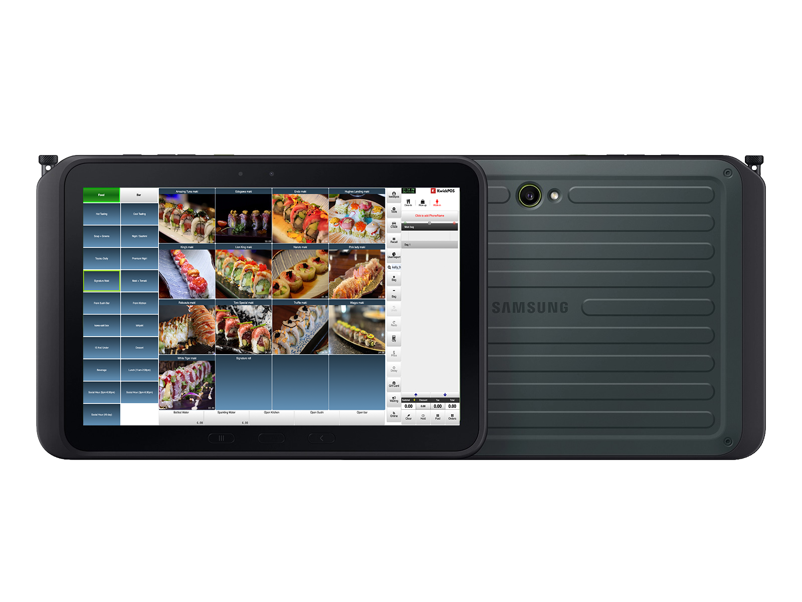 Samsung Galaxy Tab Active5 running KwickPOS restaurant POS