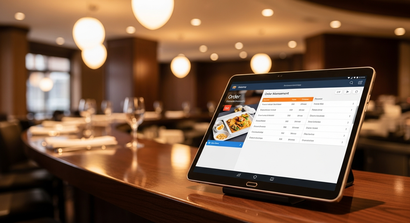 Samsung Galaxy Tab Active running KwickPOS restaurant POS software with built-in NFC contactless payment